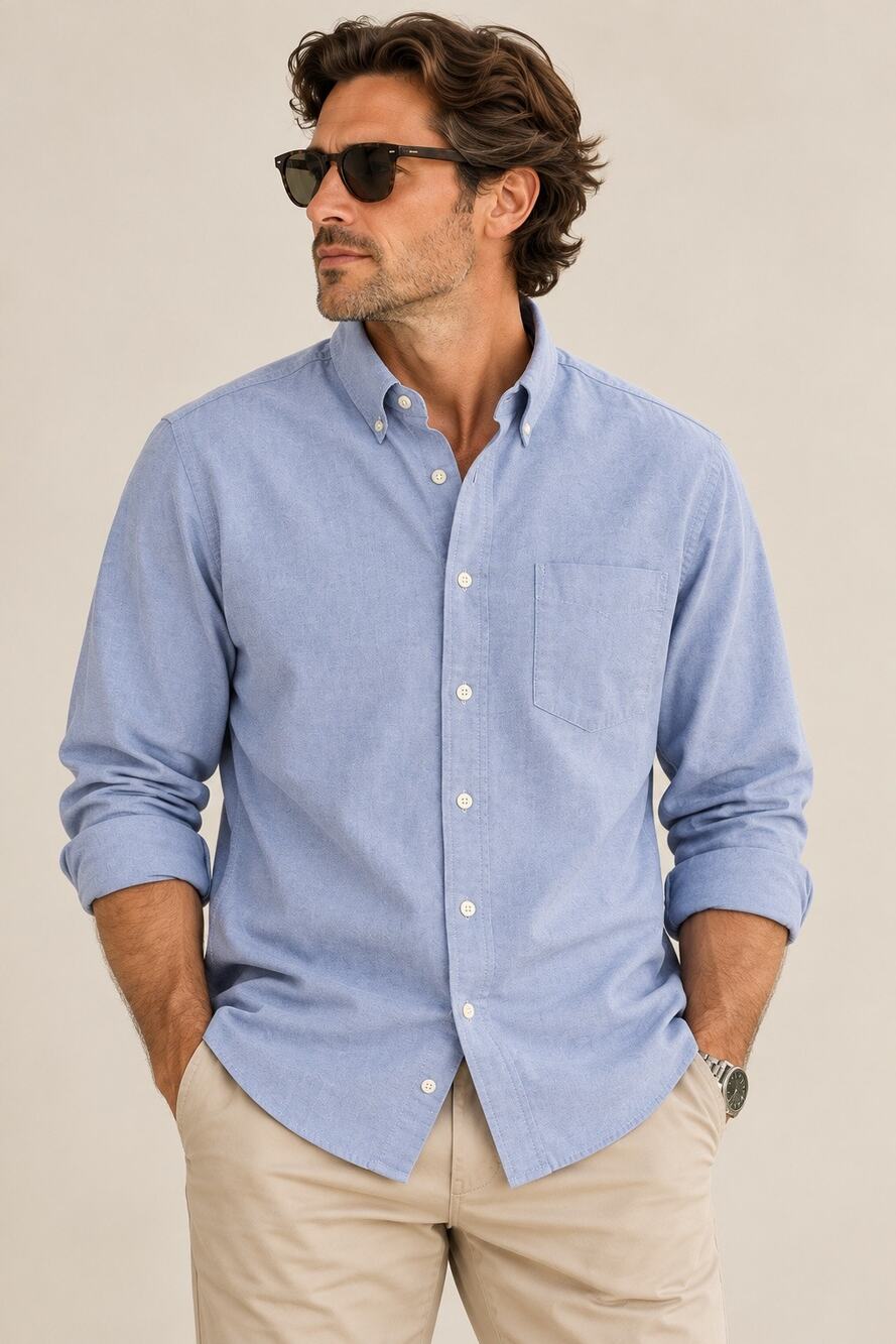 Gap Mens Sz L Blue Oxford Button Down Shirt Stretch Cotton Long Sleeve Classic